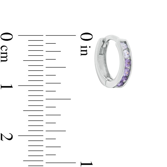 Child's Purple Cubic Zirconia Ombre Huggie Hoop Earrings in Sterling Silver