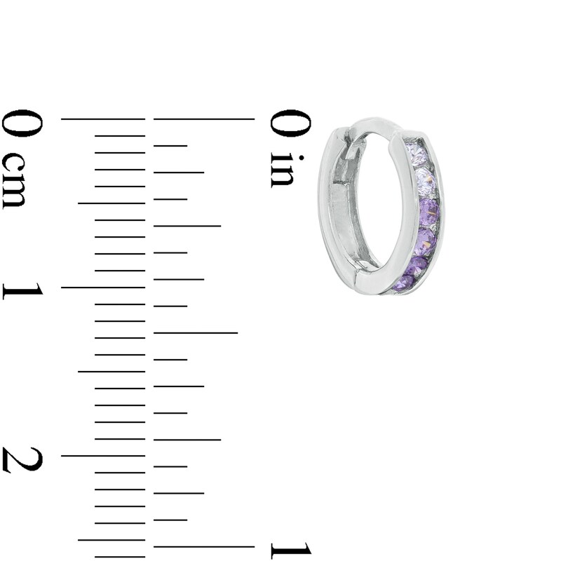Main Image 2 of Child's Purple Cubic Zirconia Ombre Huggie Hoop Earrings in Sterling Silver