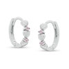 Child's Pink Cubic Zirconia Triple Heart Alternating Huggie Hoop Earrings in Sterling Silver