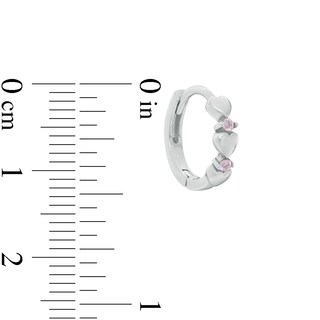 Child's Pink Cubic Zirconia Triple Heart Alternating Huggie Hoop Earrings in Sterling Silver