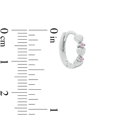 Child's Pink Cubic Zirconia Triple Heart Alternating Huggie Hoop Earrings in Sterling Silver