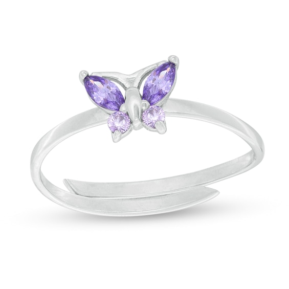 Child's Marquise and Round Purple Cubic Zirconia Adjustable Butterfly Ring in Sterling Silver - Size 4