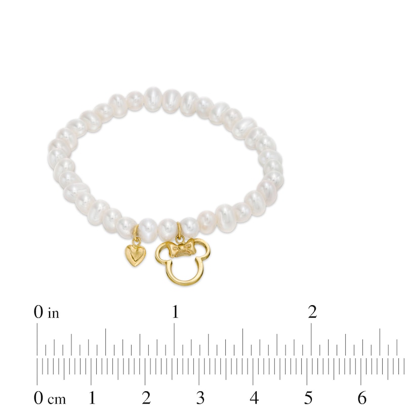 Main Image 2 of Child's Freshwater Cultured Pearl Stretch Bracelet with ©Disney Minnie Mouse and Heart Charms in 10K Gold -  4.75"