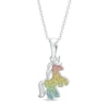Thumbnail Image 1 of Child's Rainbow Glitter Enamel Unicorn Pendant in Sterling Silver - 15"
