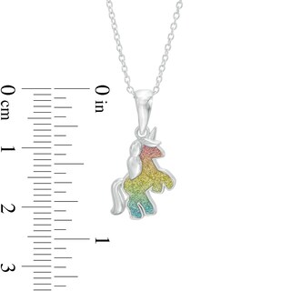 Child's Rainbow Glitter Enamel Unicorn Pendant in Sterling Silver - 15"