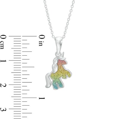 Child's Rainbow Glitter Enamel Unicorn Pendant in Sterling Silver - 15"