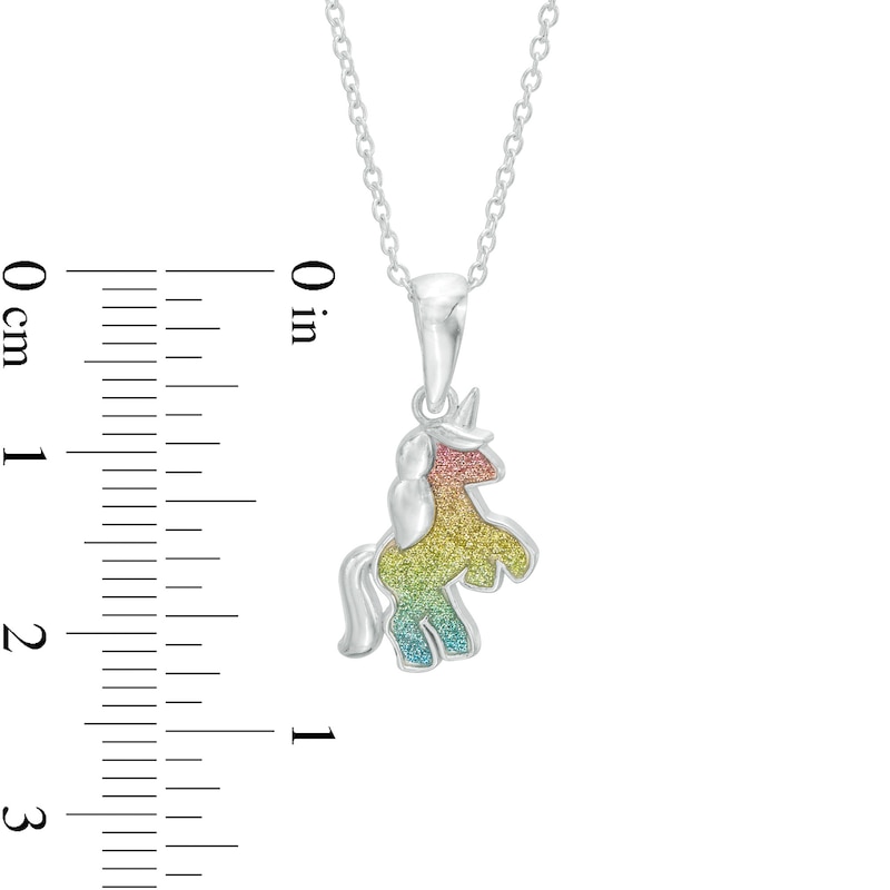 Main Image 2 of Child's Rainbow Glitter Enamel Unicorn Pendant in Sterling Silver - 15"
