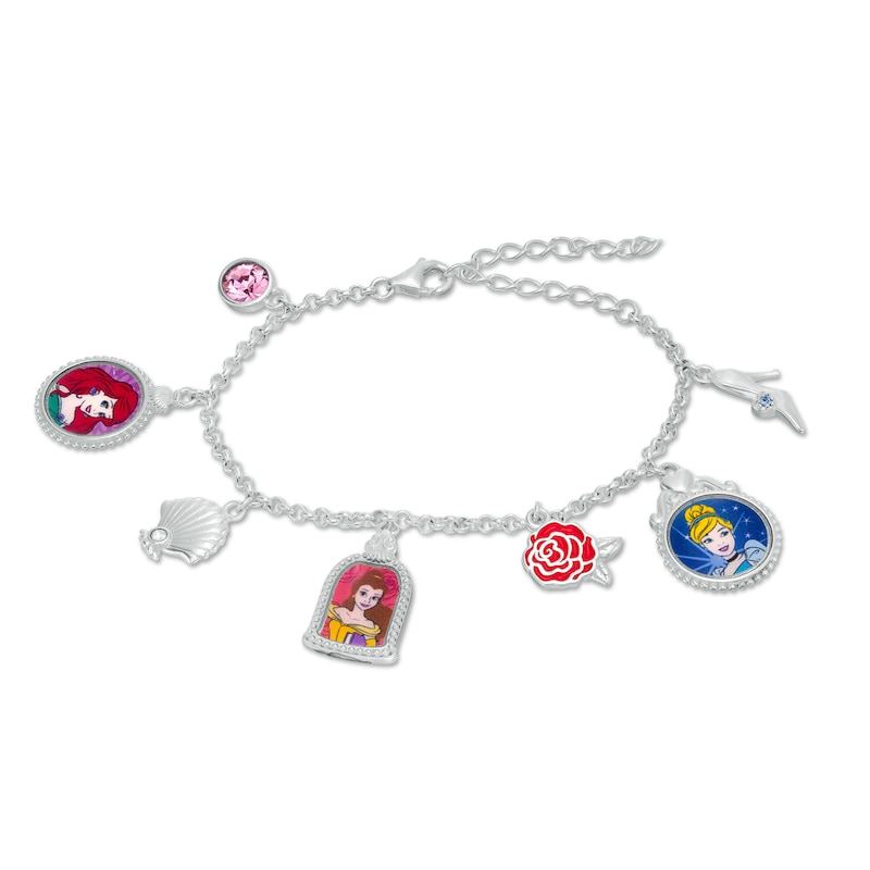 Main Image 1 of Child's Multi-Color Crystal ©Disney Princess Theme Charm Bracelet in Sterling Silver