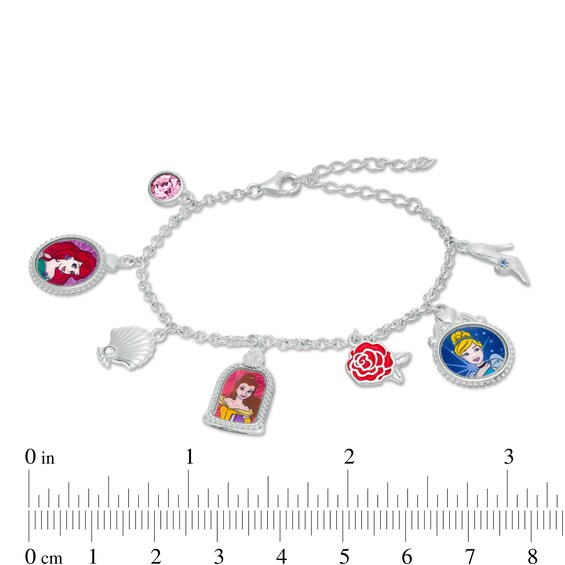 Child's Multi-Color Crystal ©Disney Princess Theme Charm Bracelet in Sterling Silver