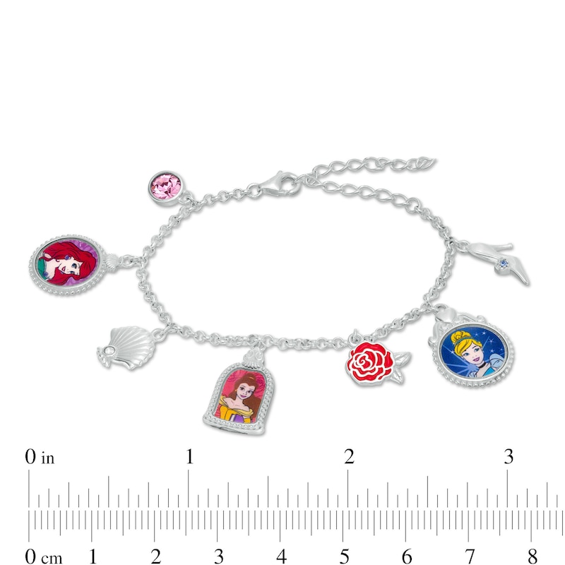 Main Image 2 of Child's Multi-Color Crystal ©Disney Princess Theme Charm Bracelet in Sterling Silver