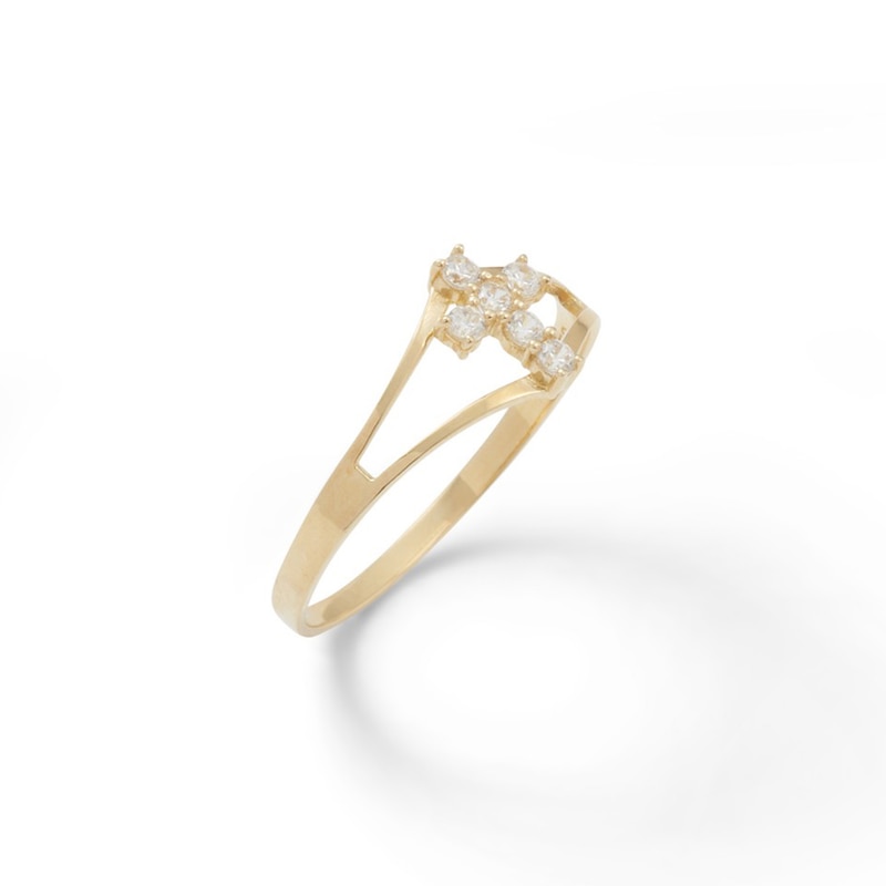 Child's Cubic Zirconia Cross Split Shank Ring in 10K Gold - Size 4