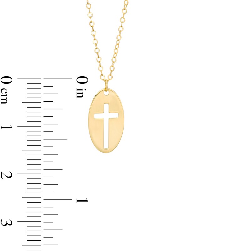 Main Image 2 of Made in Italy Child's Cross Cutout Oval Disc Pendant in 10K Gold - 13"