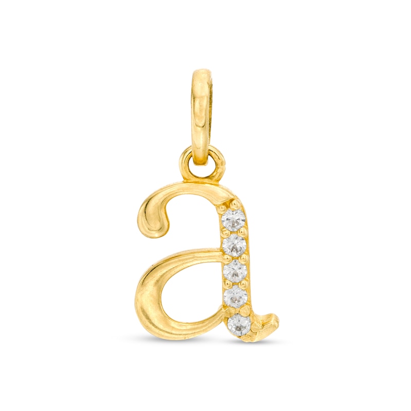 Child's Cubic Zirconia Lowercase "a" Initial Necklace Charm in 10K Gold