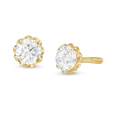 Child's 4mm Cubic Zirconia Twist Frame Stud Earrings in 14K Gold