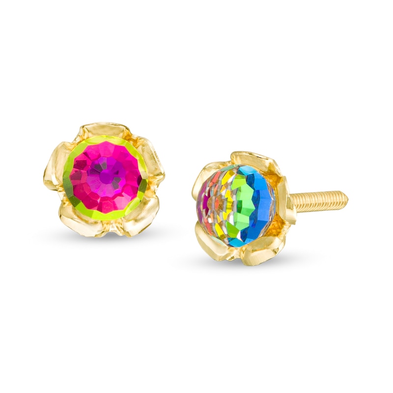 Main Image 1 of Child's 4mm Multi-Color Cubic Zirconia Flower Stud Earrings in 10K Gold