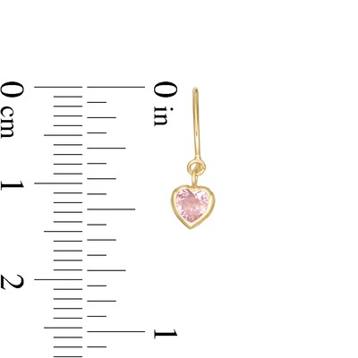 Child's 4mm Heart-Shaped Pink Cubic Zirconia Dangle 10mm Hoop Earrings in 10K Gold