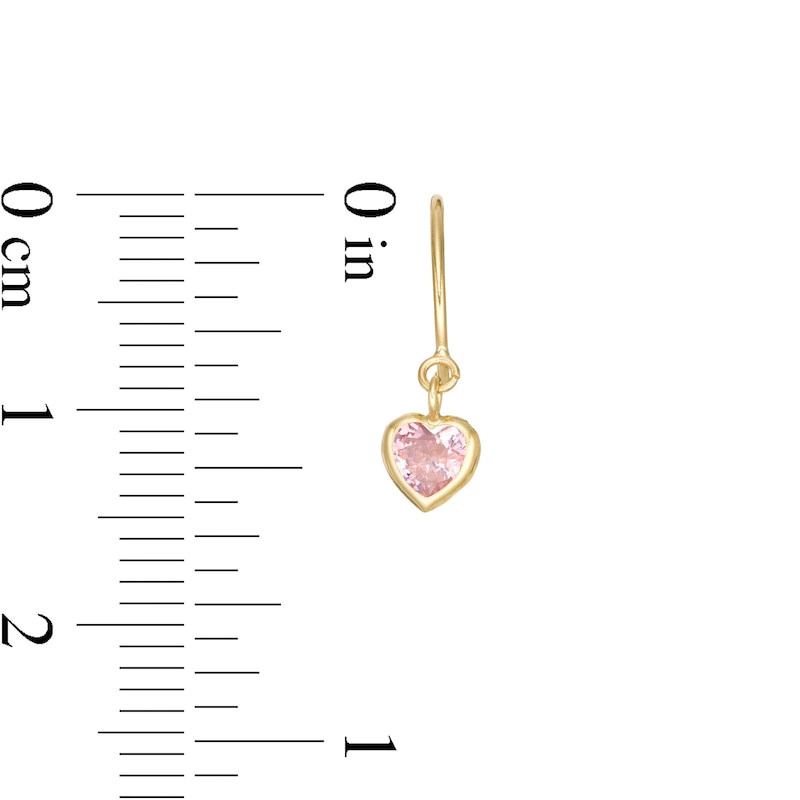 Main Image 2 of Child's 4mm Heart-Shaped Pink Cubic Zirconia Dangle 10mm Hoop Earrings in 10K Gold