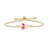 Thumbnail Image 1 of Child's Pink and White Enamel Butterfly Bolo Bracelet in 10K Gold - 6.75"
