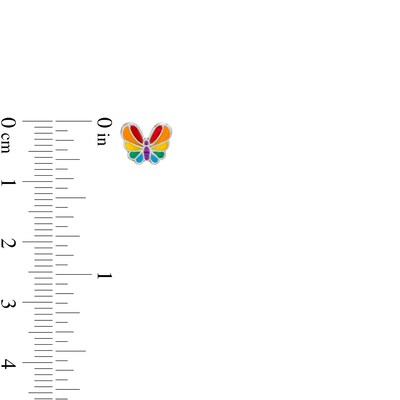 Child's Rainbow Enamel Butterfly and Heart Stud Earrings Set in Sterling Silver
