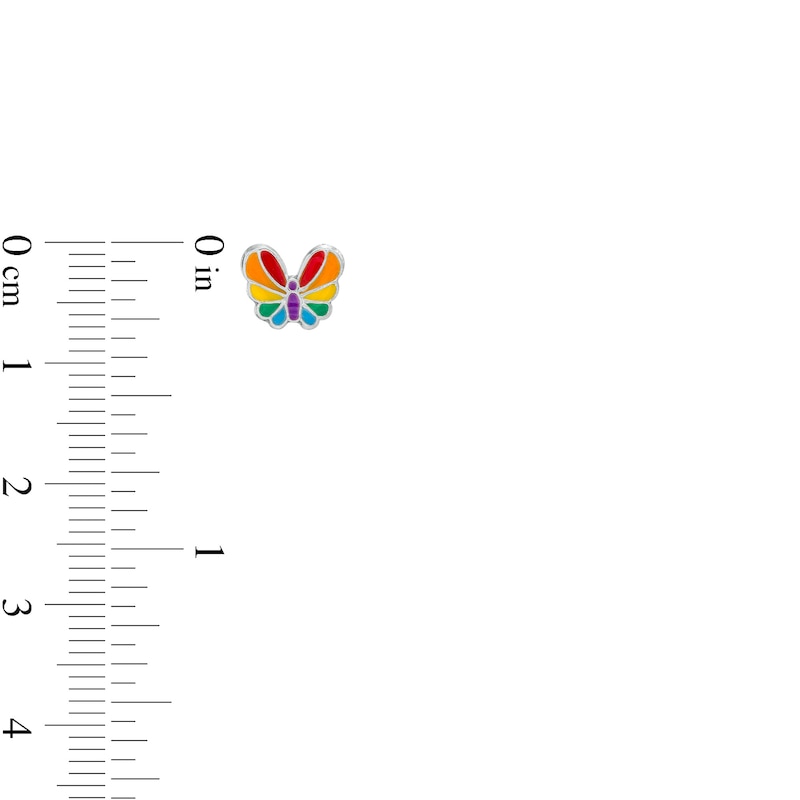 Main Image 2 of Child's Rainbow Enamel Butterfly and Heart Stud Earrings Set in Sterling Silver