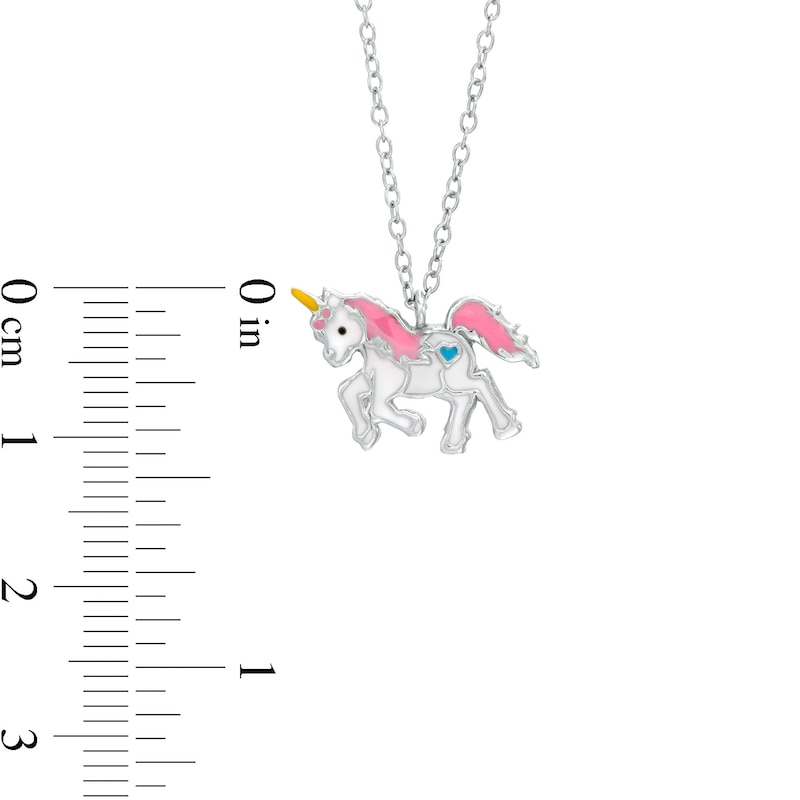 Main Image 2 of Child's Multi-Color Enamel Unicorn Pendant in Sterling Silver - 17&quot;