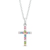 Thumbnail Image 1 of Child's Multi-Color Crystal Cross Pendant in Sterling Silver - 17"