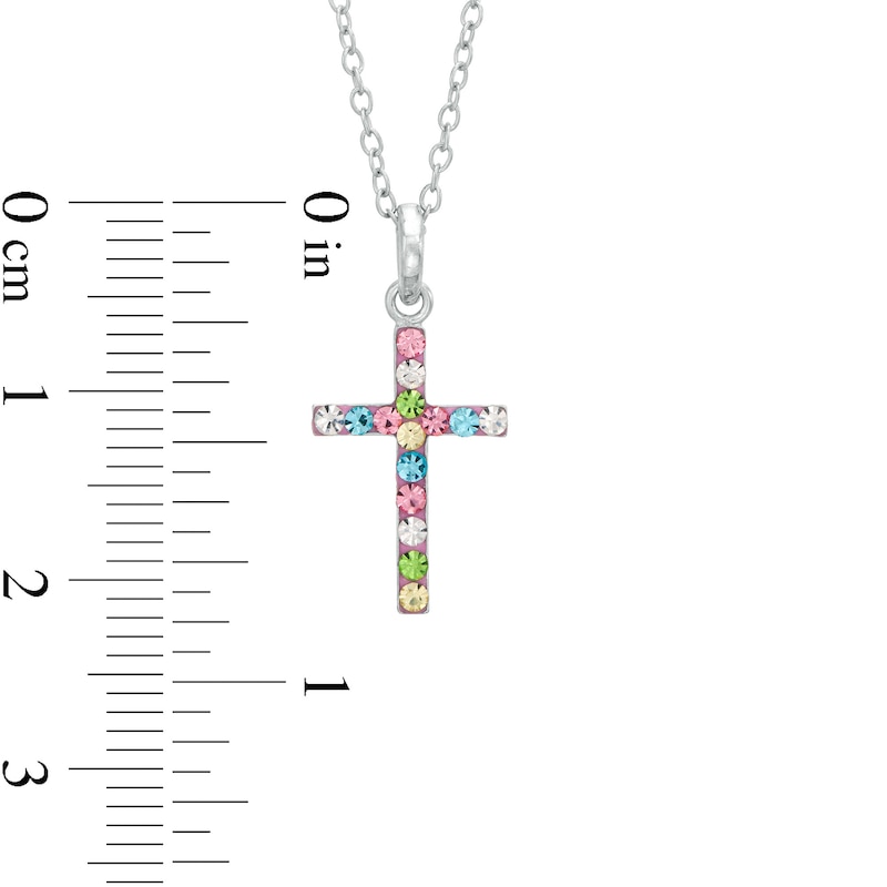 Main Image 3 of Child's Multi-Color Crystal Cross Pendant in Sterling Silver - 17"
