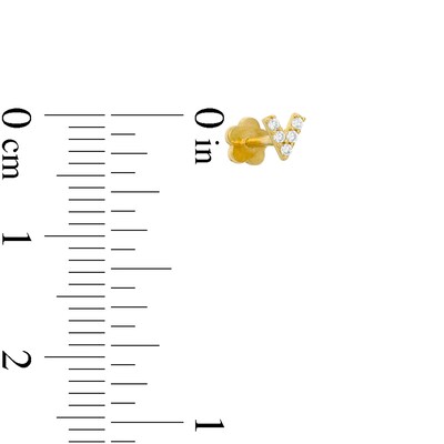 019 Gauge Cubic Zirconia "V" Initial Cartilage Barbell in 14K Gold