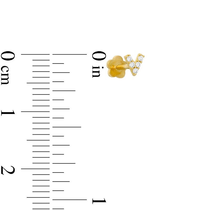 Main Image 2 of 019 Gauge Cubic Zirconia "V" Initial Cartilage Barbell in 14K Gold