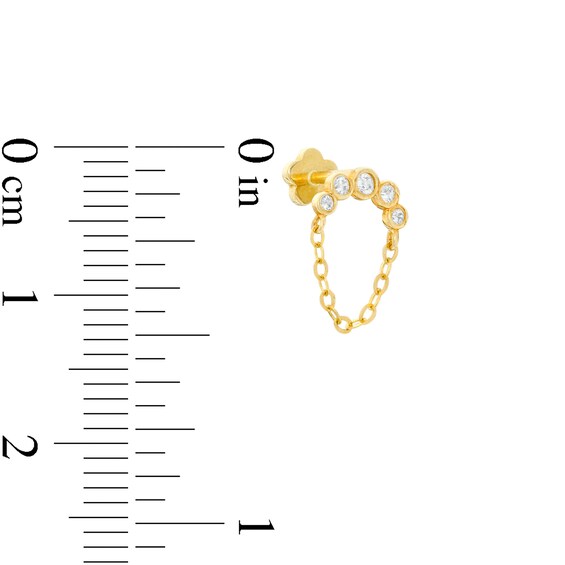 019 Gauge Cubic Zirconia Crawler-Style with Chain Cartilage Barbell in 14K Gold