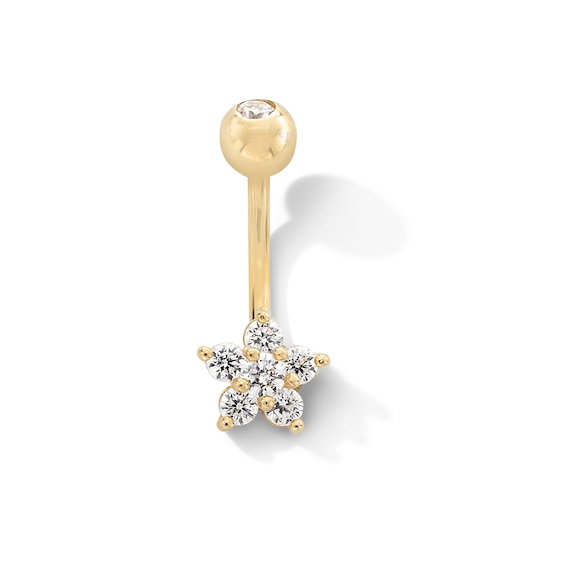 10K Solid Gold CZ Flower Curved Barbell - 19G 3/8"