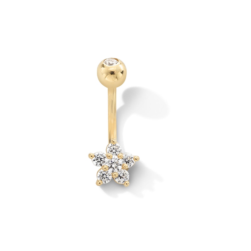 10K Solid Gold CZ Flower Curved Barbell - 19G 3/8"