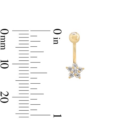 10K Solid Gold CZ Flower Curved Barbell - 19G 3/8"