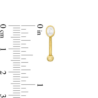 10K Solid Gold CZ Oval Bead Frame Curved Barbell - 19G