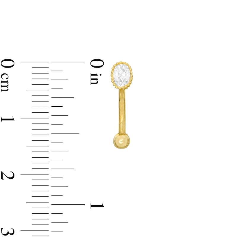 Main Image 2 of 10K Solid Gold CZ Oval Bead Frame Curved Barbell - 19G