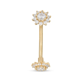 016 Gauge Cubic Zirconia Double Flower Belly Button Curved Barbell in Solid 10K Gold