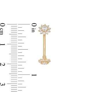 10K Solid Gold CZ Double Flower Belly Button Ring
