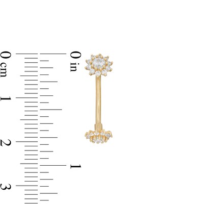 10K Solid Gold CZ Double Flower Belly Button Ring