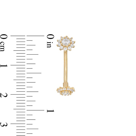 10K Solid Gold CZ Double Flower Belly Button Ring