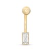 Thumbnail Image 1 of 014 Gauge Emerald-Cut Cubic Zirconia Bead Frame Belly Button Curved Barbell in 10K Gold