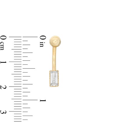 014 Gauge Emerald-Cut Cubic Zirconia Bead Frame Belly Button Curved Barbell in 10K Gold