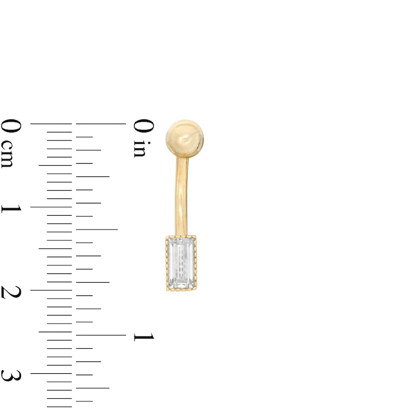 Main Image 2 of 014 Gauge Emerald-Cut Cubic Zirconia Bead Frame Belly Button Curved Barbell in 10K Gold