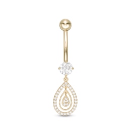 014 Gauge Cubic Zirconia Pear-Shaped Dangle Belly Button Ring in Solid 10K Gold