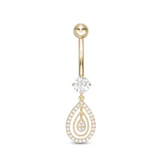 10K Solid Gold CZ Pear-Shaped Dangle Belly Button Ring - 14G