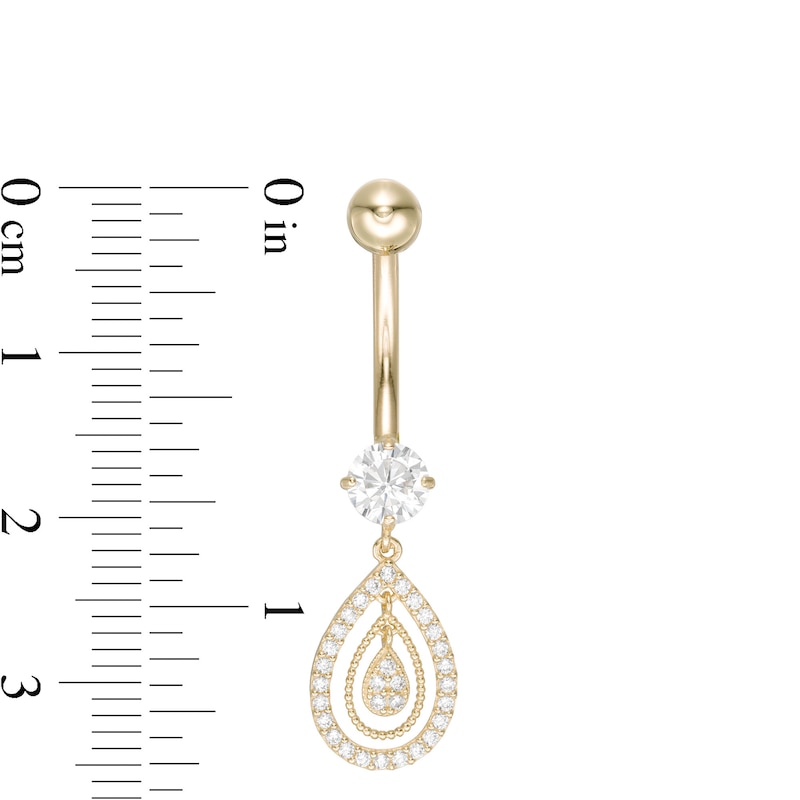 10K Solid Gold CZ Pear-Shaped Dangle Belly Button Ring - 14G