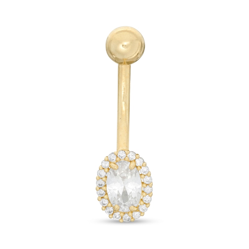 10K Solid Gold CZ Frame Belly Button Ring - 14G 3/8"