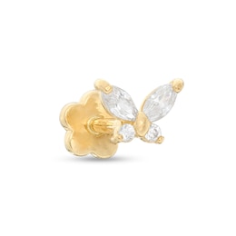 14K Tube Gold CZ Butterfly Stud - 18G 5/16&quot;