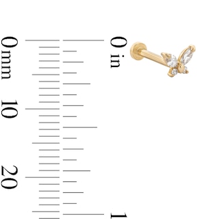 14K Tube Gold CZ Butterfly Stud - 18G 5/16"