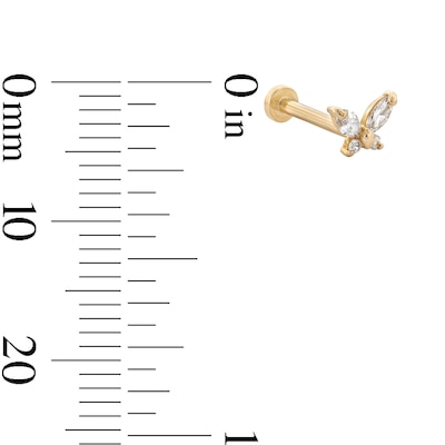 14K Tube Gold CZ Butterfly Stud - 18G 5/16"