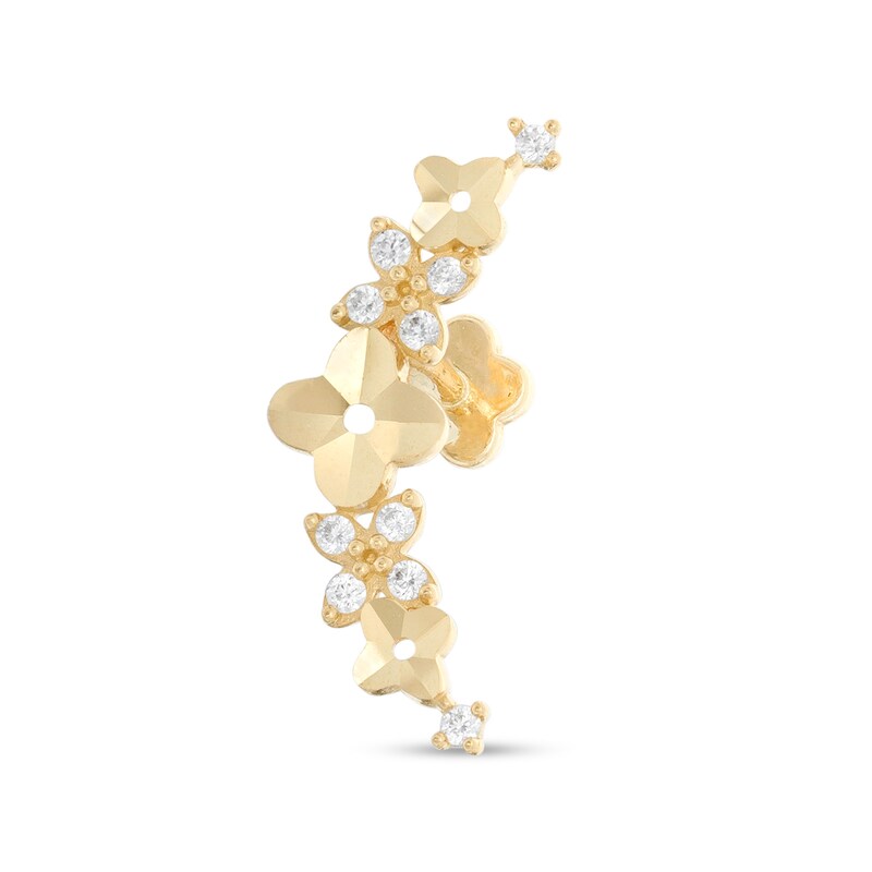 019 Gauge Cubic Zirconia Floral Crawler-Style Cartilage Barbell in 14K Gold